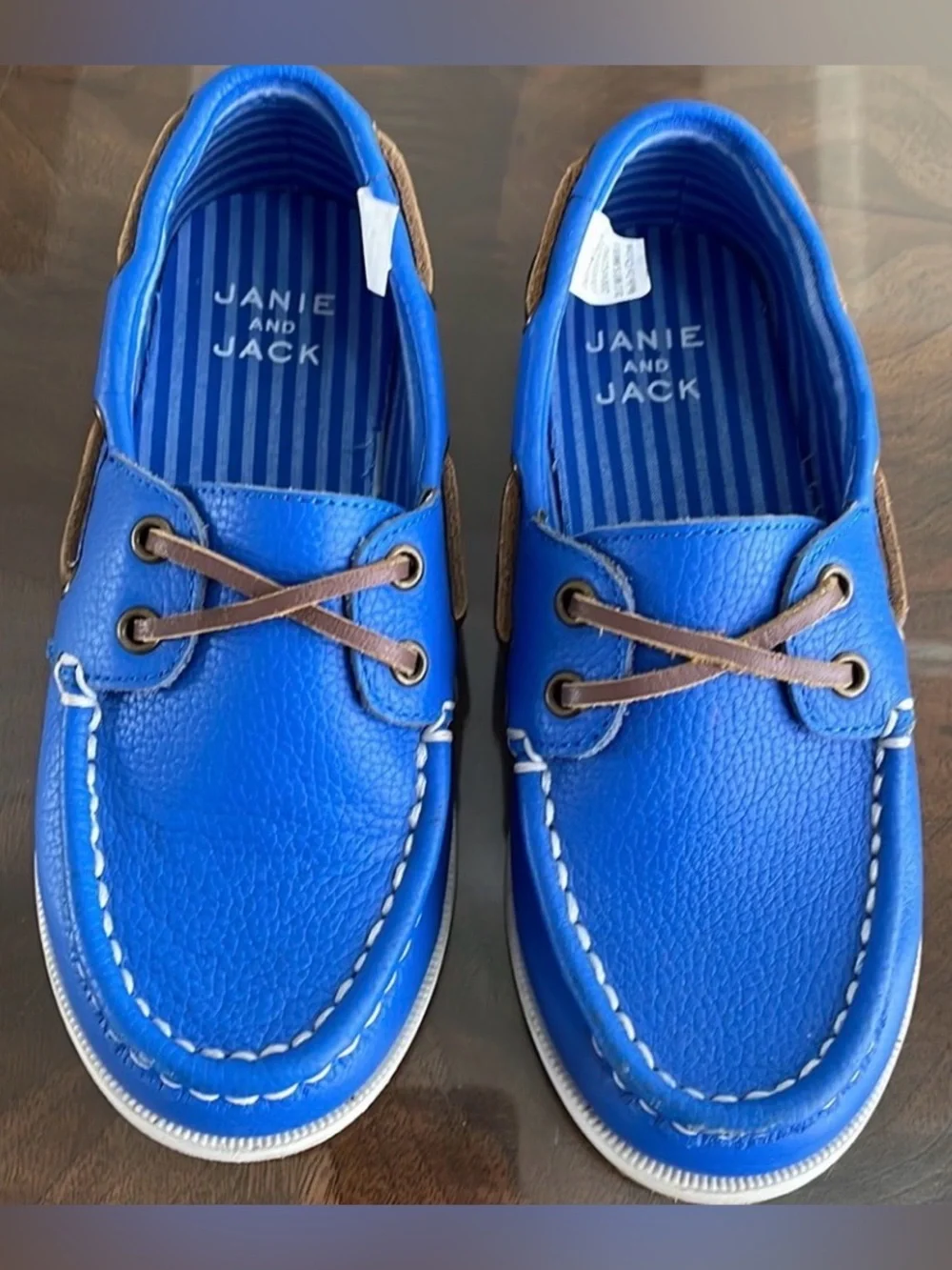 Janie and Jack Capri Royal Blue Kids Boat Shoes with Brown Laces